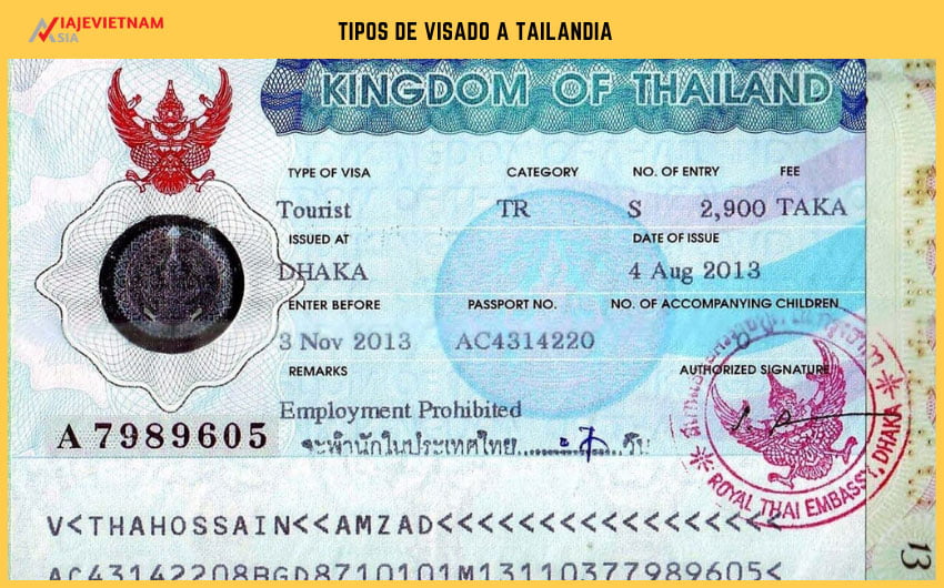 Tipos de visado a Tailandia